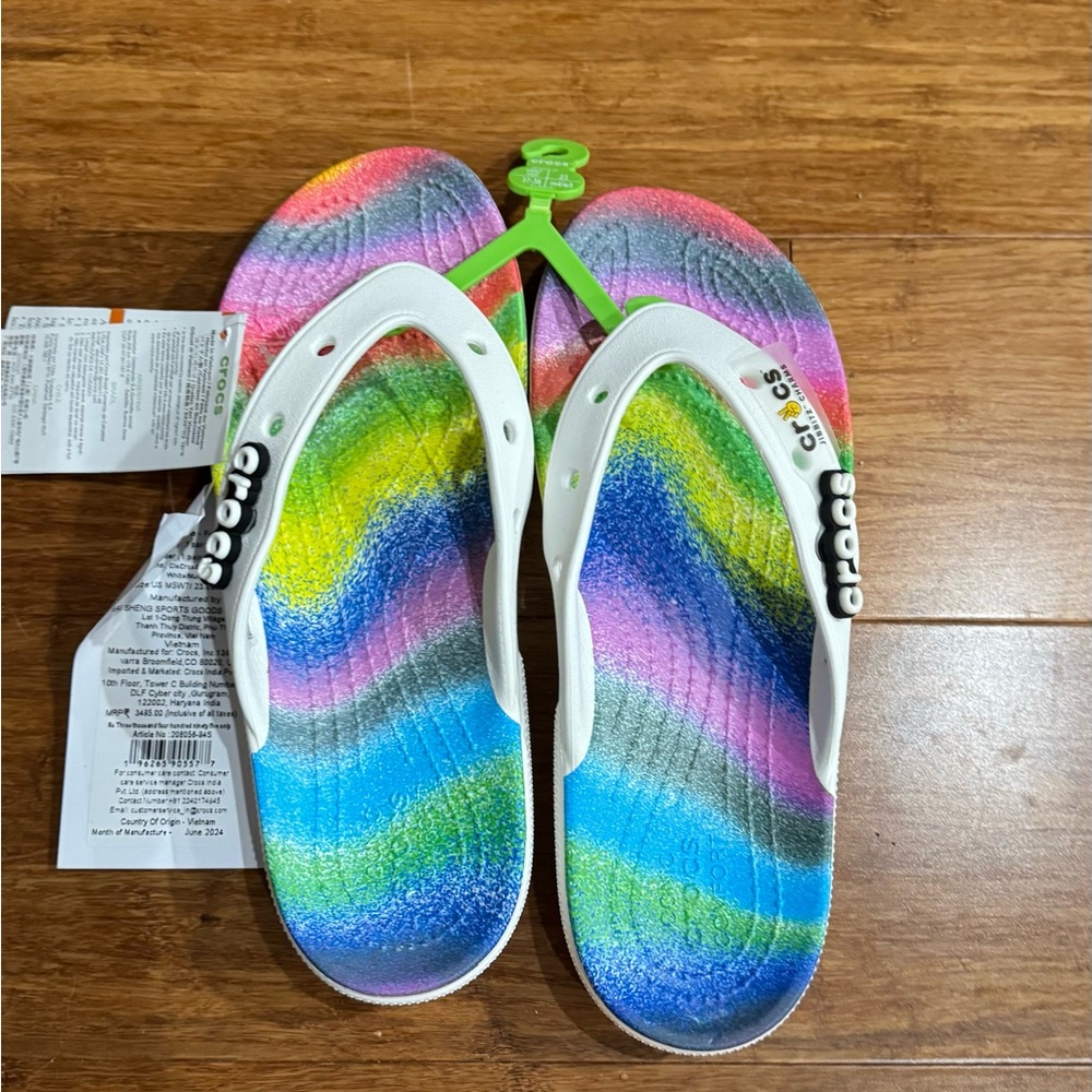 CROCS Rainbow Flip Flops with White Straps